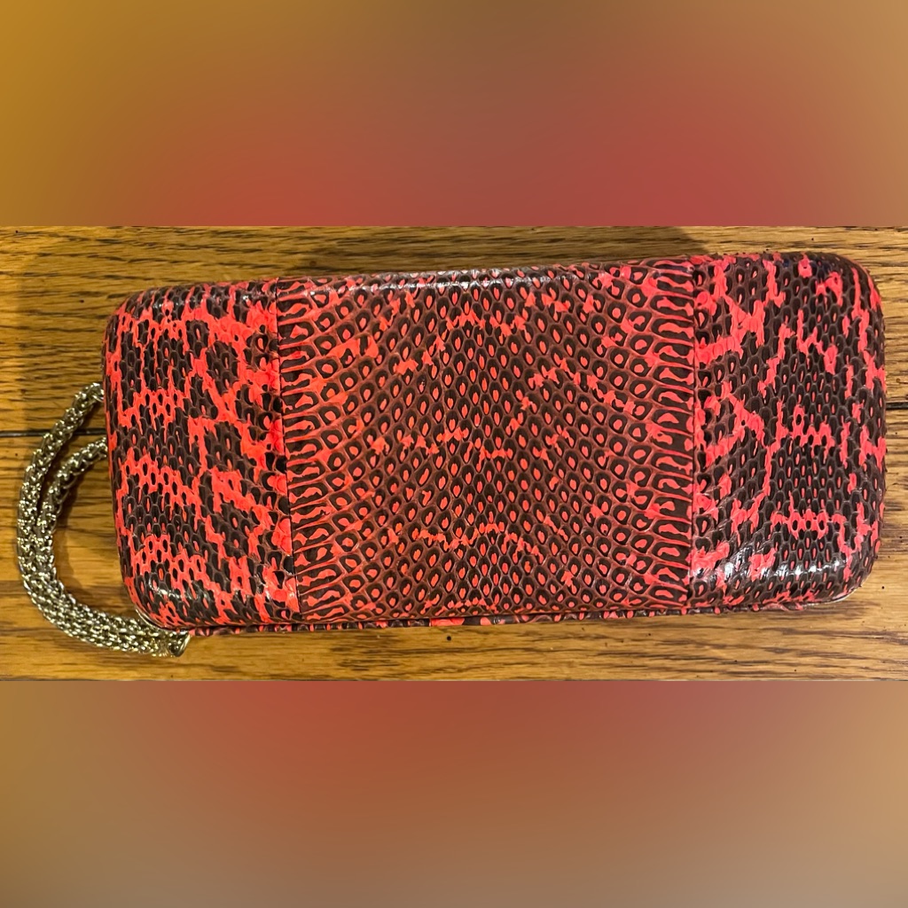 Euc Reiss Tarragon Snakeskin Clutch,Pink/Grey,3/4 Zip,Gold Hardware, Wrist Strap